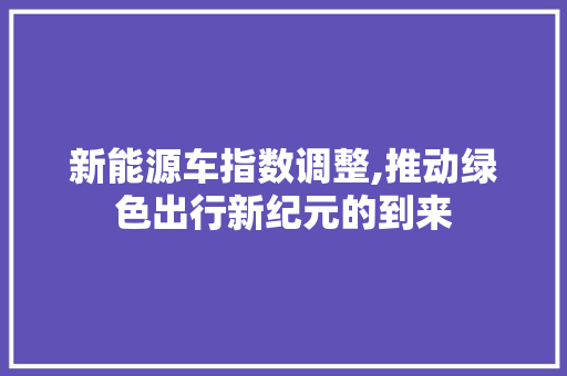 新能源车指数调整,推动绿色出行新纪元的到来