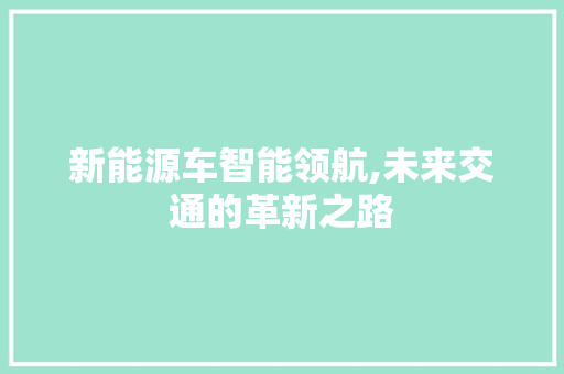 新能源车智能领航,未来交通的革新之路