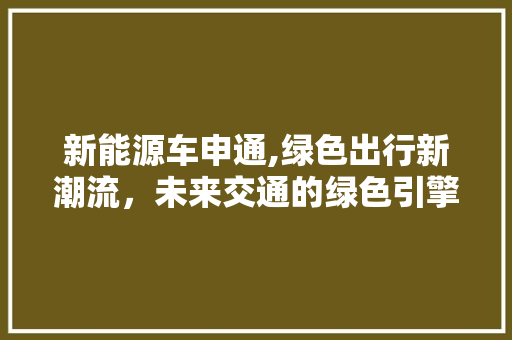 新能源车申通,绿色出行新潮流，未来交通的绿色引擎