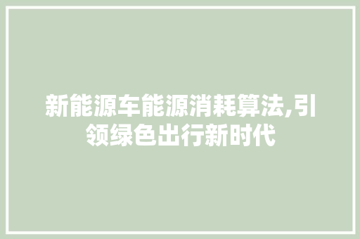 新能源车能源消耗算法,引领绿色出行新时代