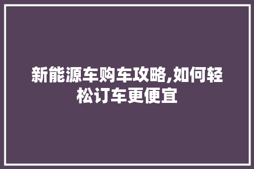 新能源车购车攻略,如何轻松订车更便宜