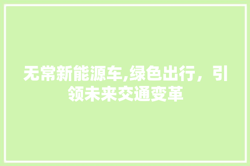 无常新能源车,绿色出行，引领未来交通变革
