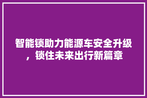 智能锁助力能源车安全升级，锁住未来出行新篇章