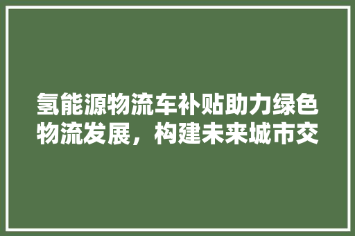 氢能源物流车补贴助力绿色物流发展，构建未来城市交通新格局  第1张