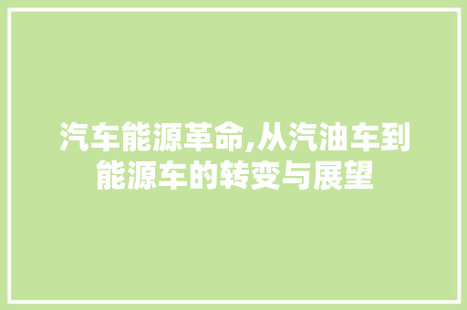 汽车能源革命,从汽油车到能源车的转变与展望