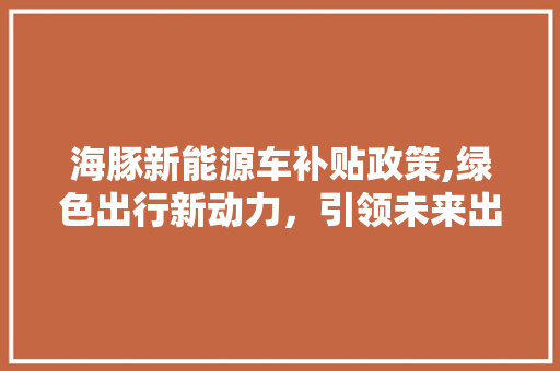 海豚新能源车补贴政策,绿色出行新动力，引领未来出行潮流  第1张