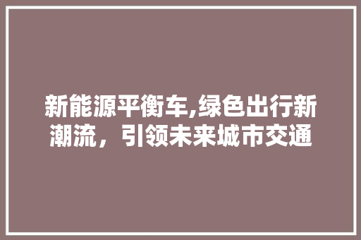 新能源平衡车,绿色出行新潮流，引领未来城市交通