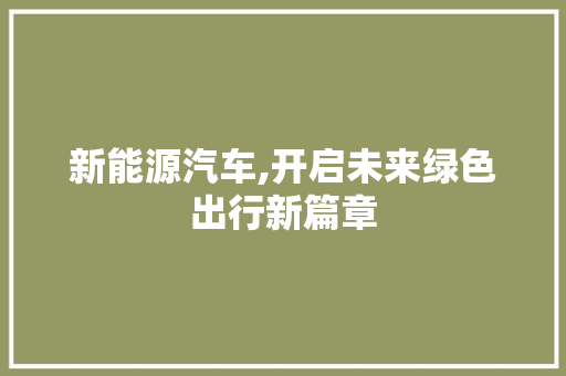 新能源汽车,开启未来绿色出行新篇章