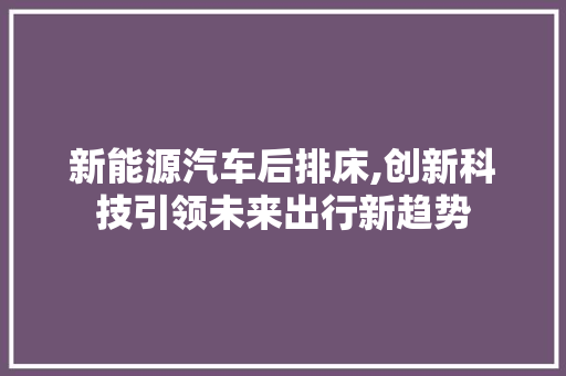 新能源汽车后排床,创新科技引领未来出行新趋势