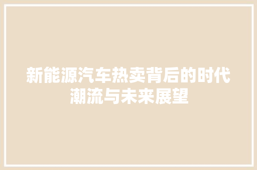 新能源汽车热卖背后的时代潮流与未来展望