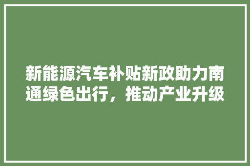 新能源汽车补贴新政助力南通绿色出行，推动产业升级