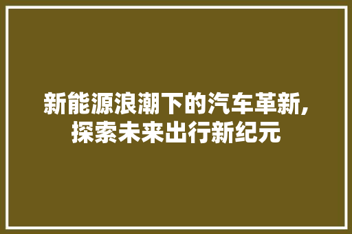 新能源浪潮下的汽车革新,探索未来出行新纪元