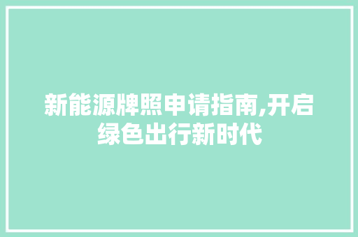 新能源牌照申请指南,开启绿色出行新时代