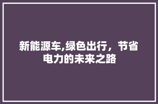 新能源车,绿色出行，节省电力的未来之路  第1张