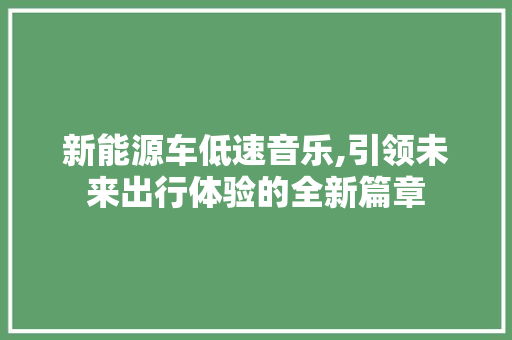 新能源车低速音乐,引领未来出行体验的全新篇章  第1张