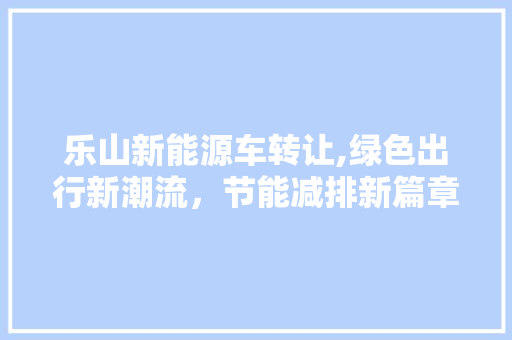 乐山新能源车转让,绿色出行新潮流，节能减排新篇章
