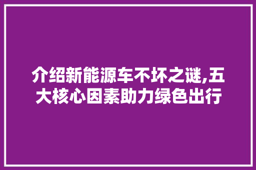 介绍新能源车不坏之谜,五大核心因素助力绿色出行  第1张
