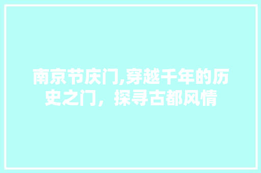 南京节庆门,穿越千年的历史之门，探寻古都风情