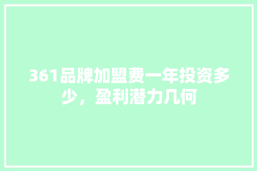 361品牌加盟费一年投资多少，盈利潜力几何
