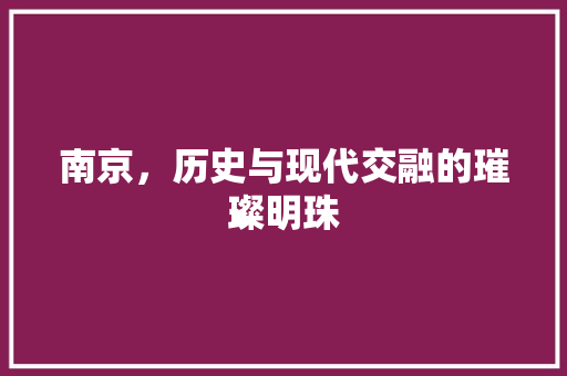 南京，历史与现代交融的璀璨明珠