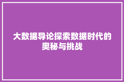 大数据导论探索数据时代的奥秘与挑战