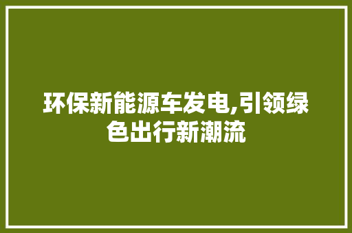 环保新能源车发电,引领绿色出行新潮流  第1张