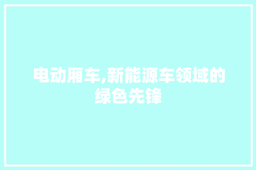 电动厢车,新能源车领域的绿色先锋