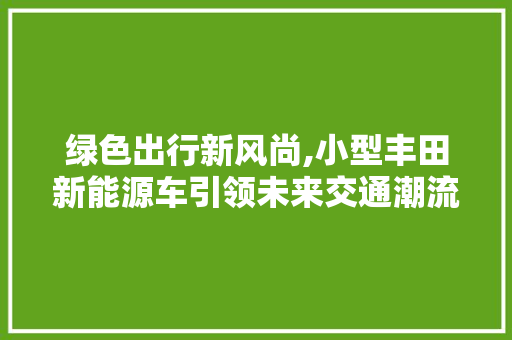 绿色出行新风尚,小型丰田新能源车引领未来交通潮流