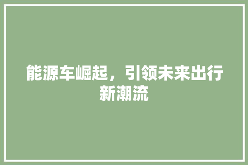 能源车崛起，引领未来出行新潮流