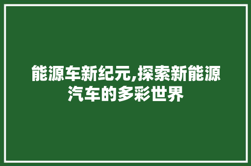能源车新纪元,探索新能源汽车的多彩世界  第1张