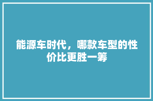 能源车时代，哪款车型的性价比更胜一筹