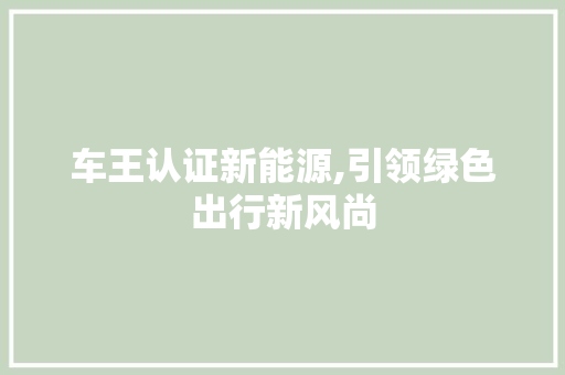 车王认证新能源,引领绿色出行新风尚  第1张