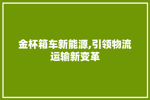 金杯箱车新能源,引领物流运输新变革  第1张