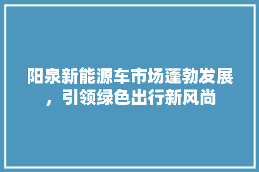 阳泉新能源车市场蓬勃发展，引领绿色出行新风尚