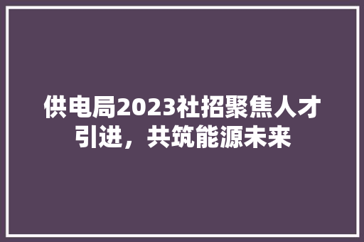 供电局2023社招聚焦人才引进，共筑能源未来