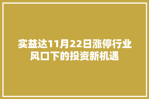 实益达11月22日涨停行业风口下的投资新机遇
