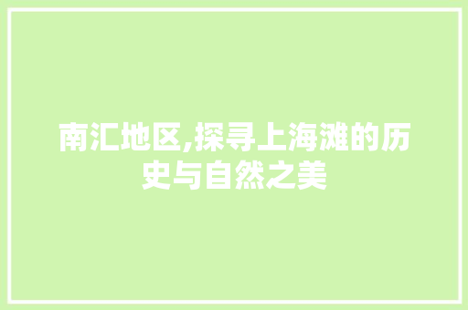 南汇地区,探寻上海滩的历史与自然之美