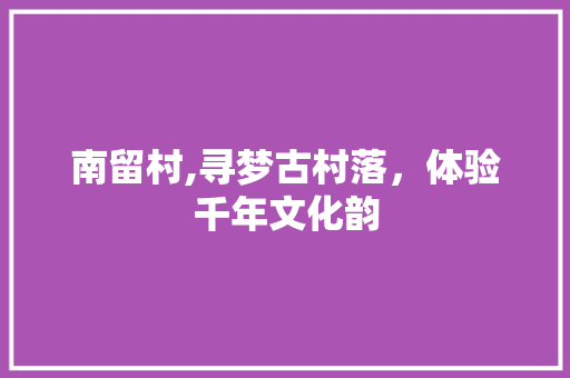南留村,寻梦古村落，体验千年文化韵  第1张