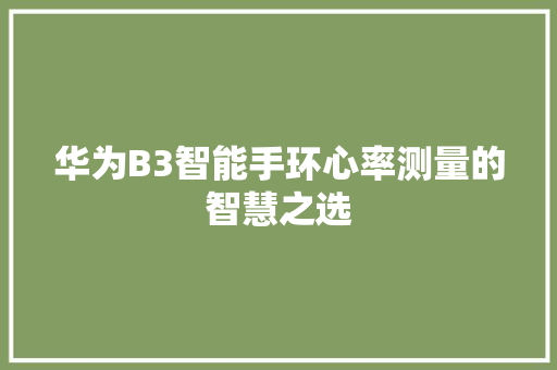华为B3智能手环心率测量的智慧之选