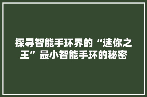 探寻智能手环界的“迷你之王”最小智能手环的秘密