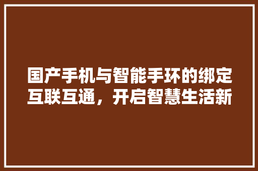 国产手机与智能手环的绑定互联互通，开启智慧生活新篇章