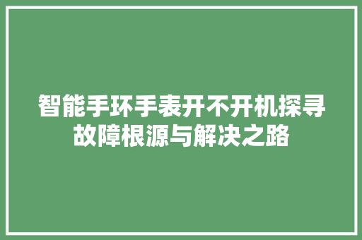 智能手环手表开不开机探寻故障根源与解决之路