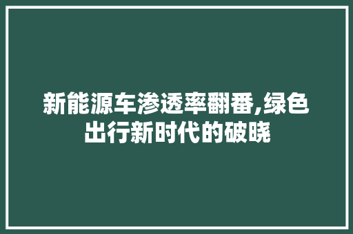 新能源车渗透率翻番,绿色出行新时代的破晓