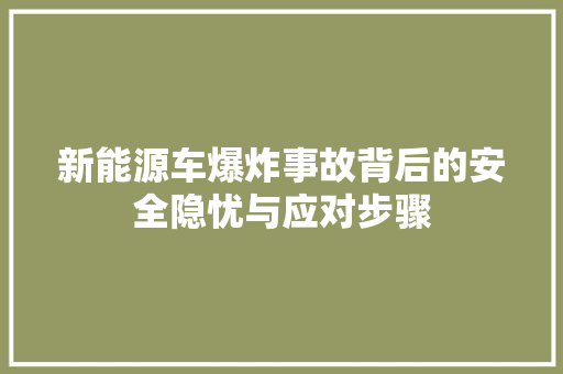 新能源车爆炸事故背后的安全隐忧与应对步骤