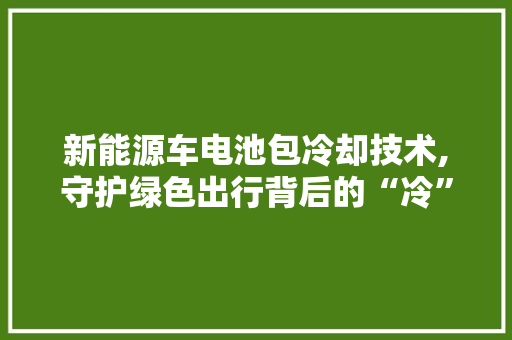 新能源车电池包冷却技术,守护绿色出行背后的“冷”科技  第1张