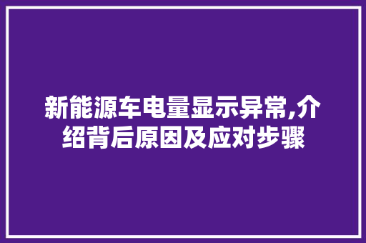 新能源车电量显示异常,介绍背后原因及应对步骤