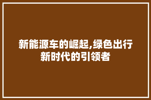 新能源车的崛起,绿色出行新时代的引领者