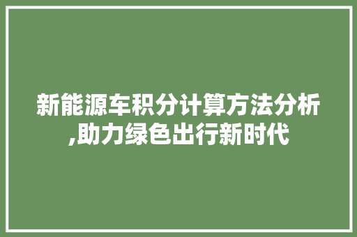 新能源车积分计算方法分析,助力绿色出行新时代