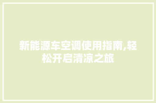 新能源车空调使用指南,轻松开启清凉之旅