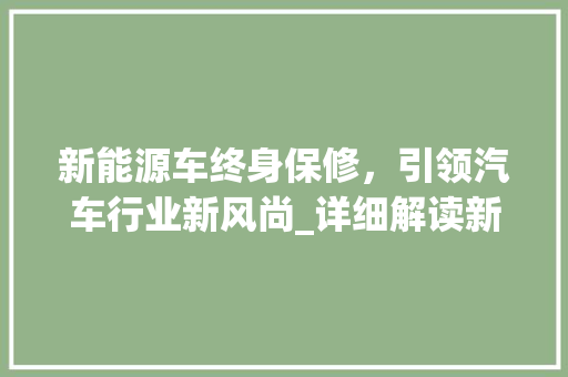 新能源车终身保修，引领汽车行业新风尚_详细解读新能源汽车保修手册
